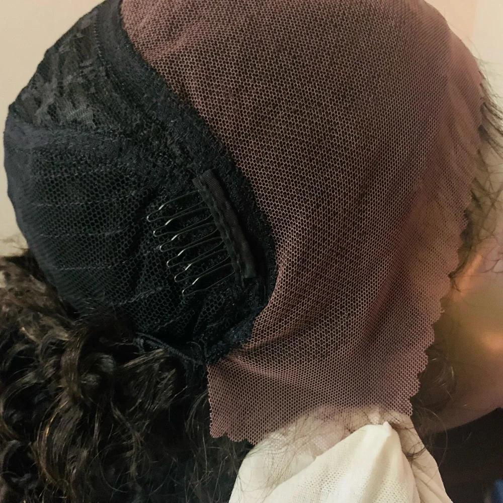 100 Human Hair Black Curly Lace Front Wig - Picture 5 of 13